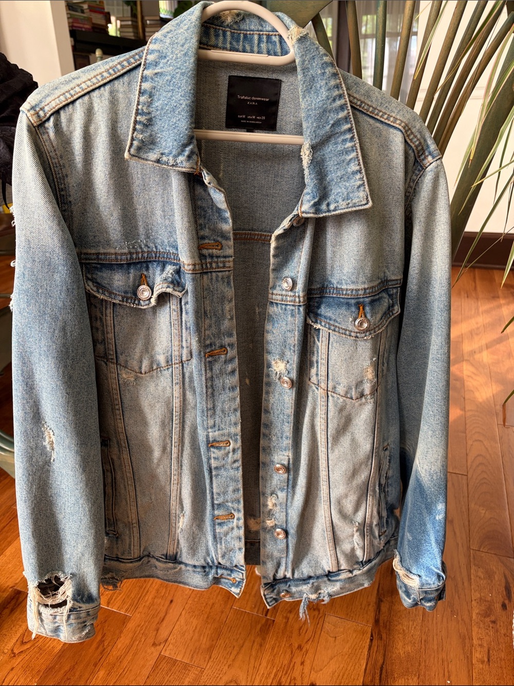 Zara Oversize Fit Light Blue Distressed Denim Jacket